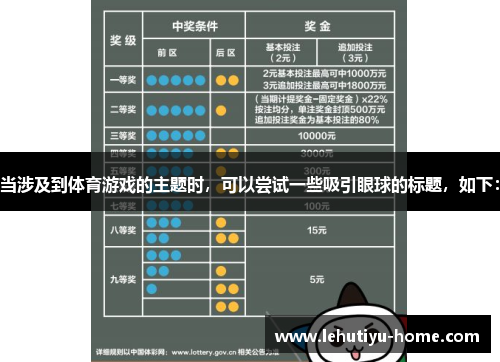 当涉及到体育游戏的主题时，可以尝试一些吸引眼球的标题，如下：